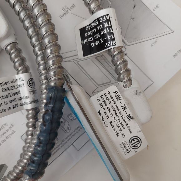 IWPE-7R2-MC HDTV Power Relocation Kit Double Gang Metal Clad Power Cable 7' PJW - Picture 10 of 15